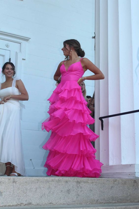 Ball Gown Hot Pink Straps Classy Evening Party Dress Classy Prom Dress