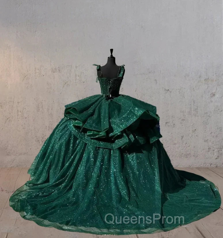Ball-Gown Lace Emerald Green Glitters Quinceanera Dress Secondary image