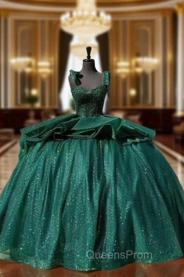 Ball-Gown Lace Emerald Green Glitters Quinceanera Dress