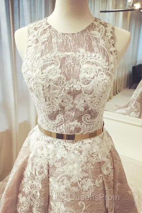 Gorgeous Round Neck Sleeveless Lace Evening Prom Dress Sweep Train with Appliques Secondary image