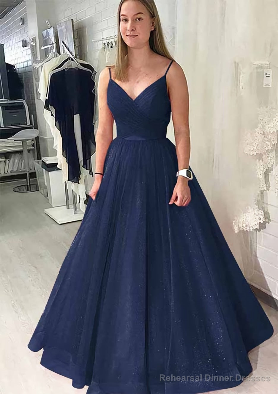 Ball Gown Long/Floor-Length Sparkling Tulle Prom Dresses With Pleated Secondary image