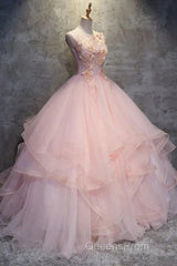 Ball Gown Long Evening Prom Dress Flowers Gorgeous Quinceanera Dress With Flowers