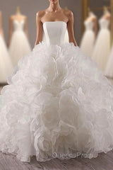 Ball Gown Luxury White Tulle 3D Flower Wedding Dress