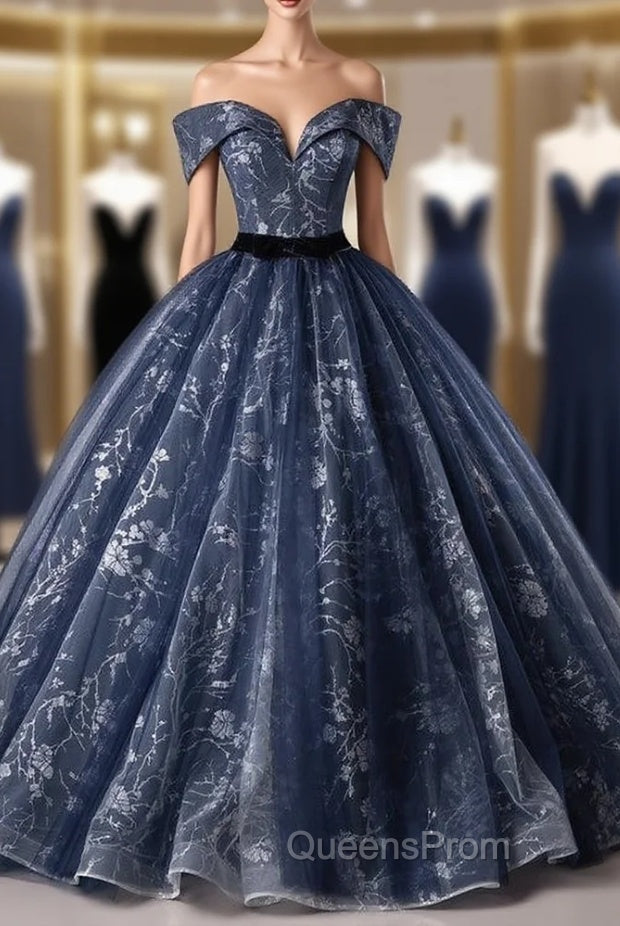 Ball Gown Navy Blue Sequins Off the Shoulder Quinceanera Dress Main image