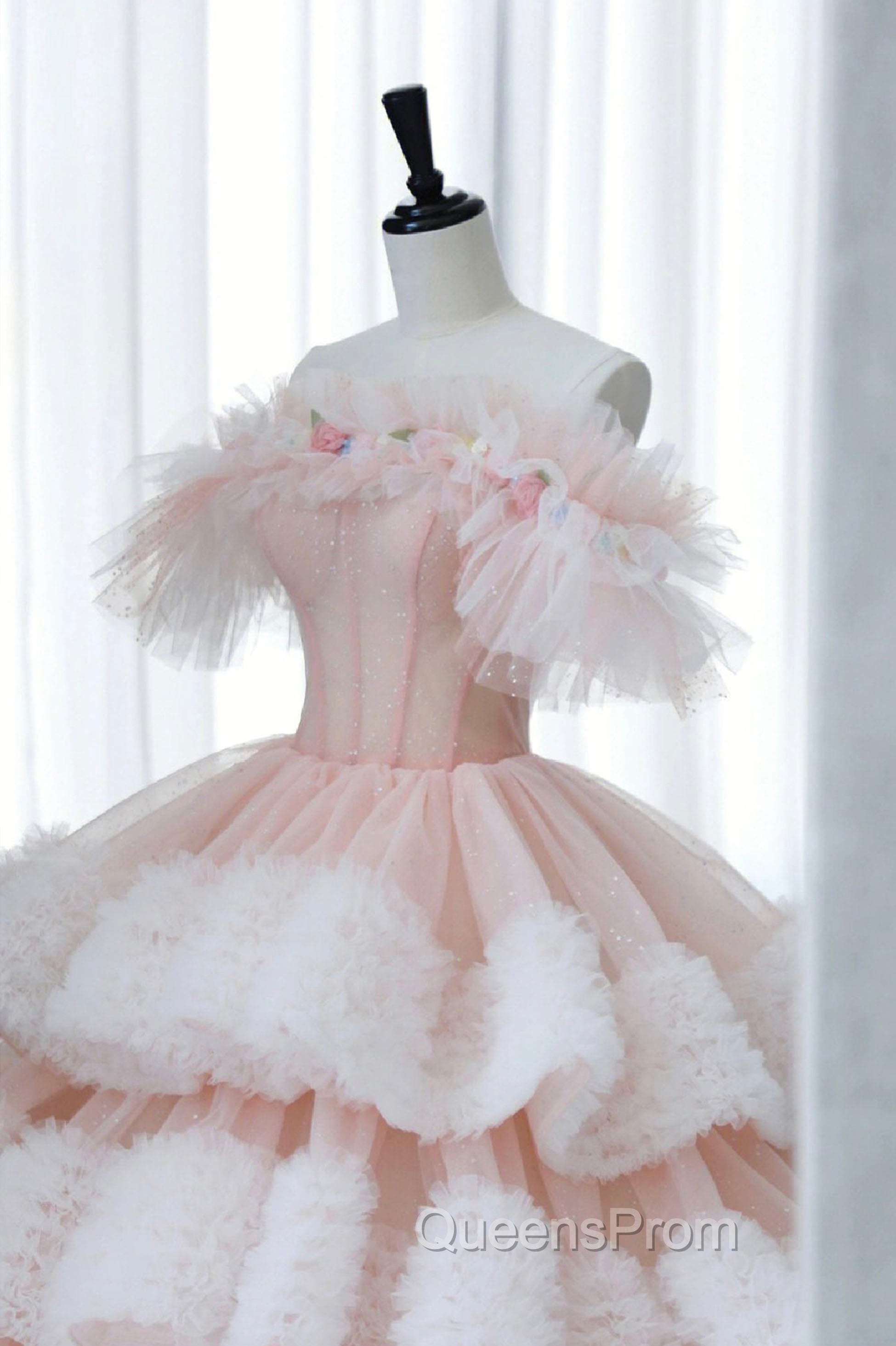 Ball Gown Off Shoulder Pink Tulle Long Evening Prom Dress, Sweet 16 Dress Secondary image