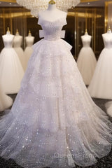 Ball Gown Off Shoulder Tulle Sequin Light Pink Long Evening Prom Dress