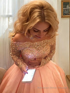 Ball Gown Off-the-Shoulder Court Train Satin Prom Dresses With Bow