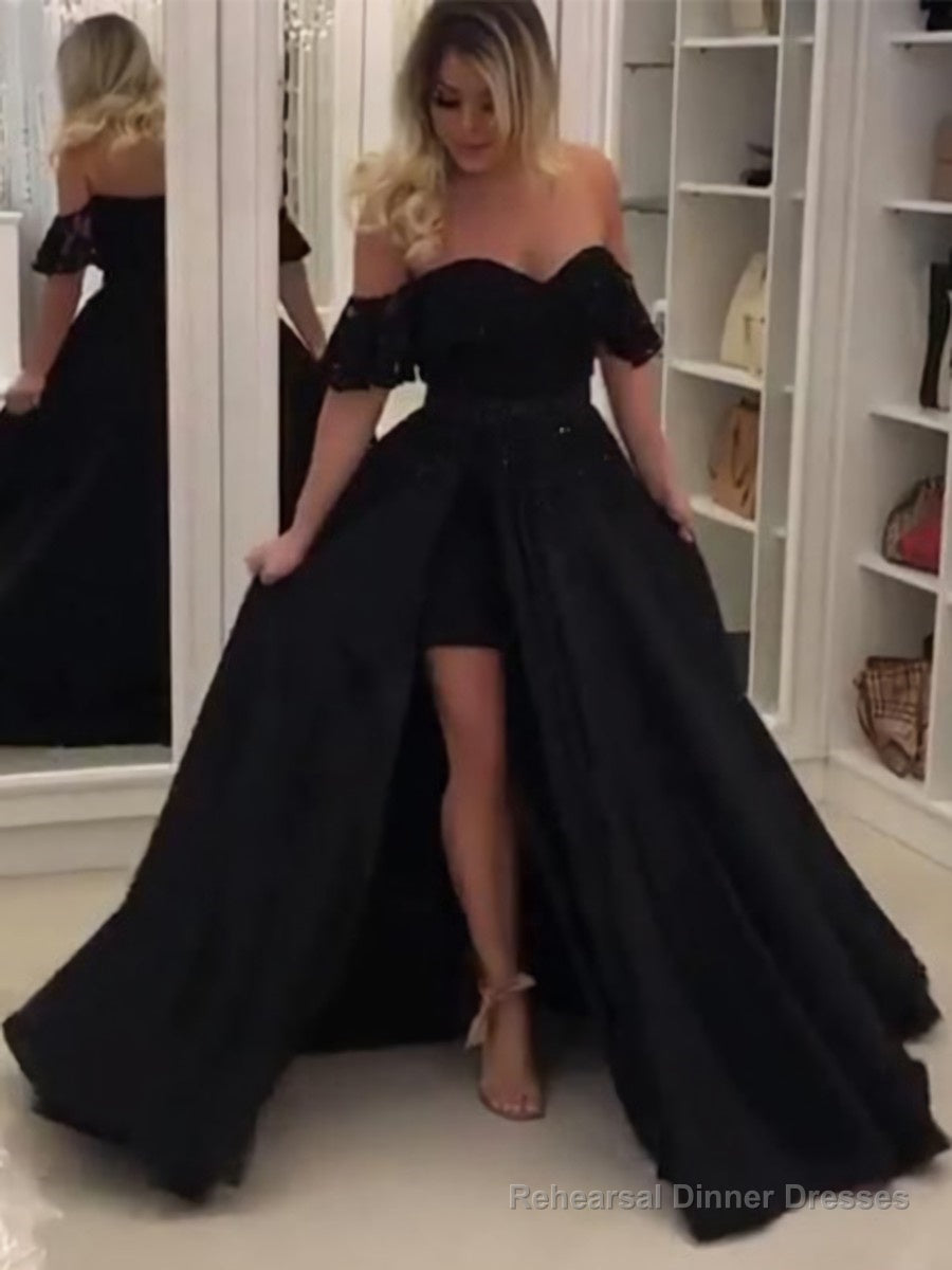 Ball Gown Off-the-Shoulder Sweep Train Satin Prom Dresses Main image