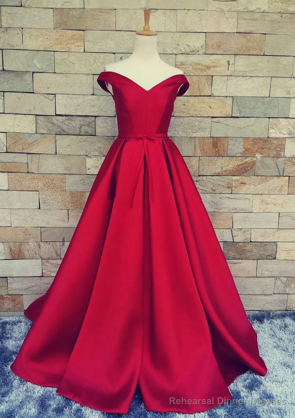 Ball Gown Off-The-Shoulder Sweep Train Satin Prom Dresses With Waistband Main image