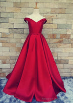Ball Gown Off-The-Shoulder Sweep Train Satin Prom Dresses With Waistband