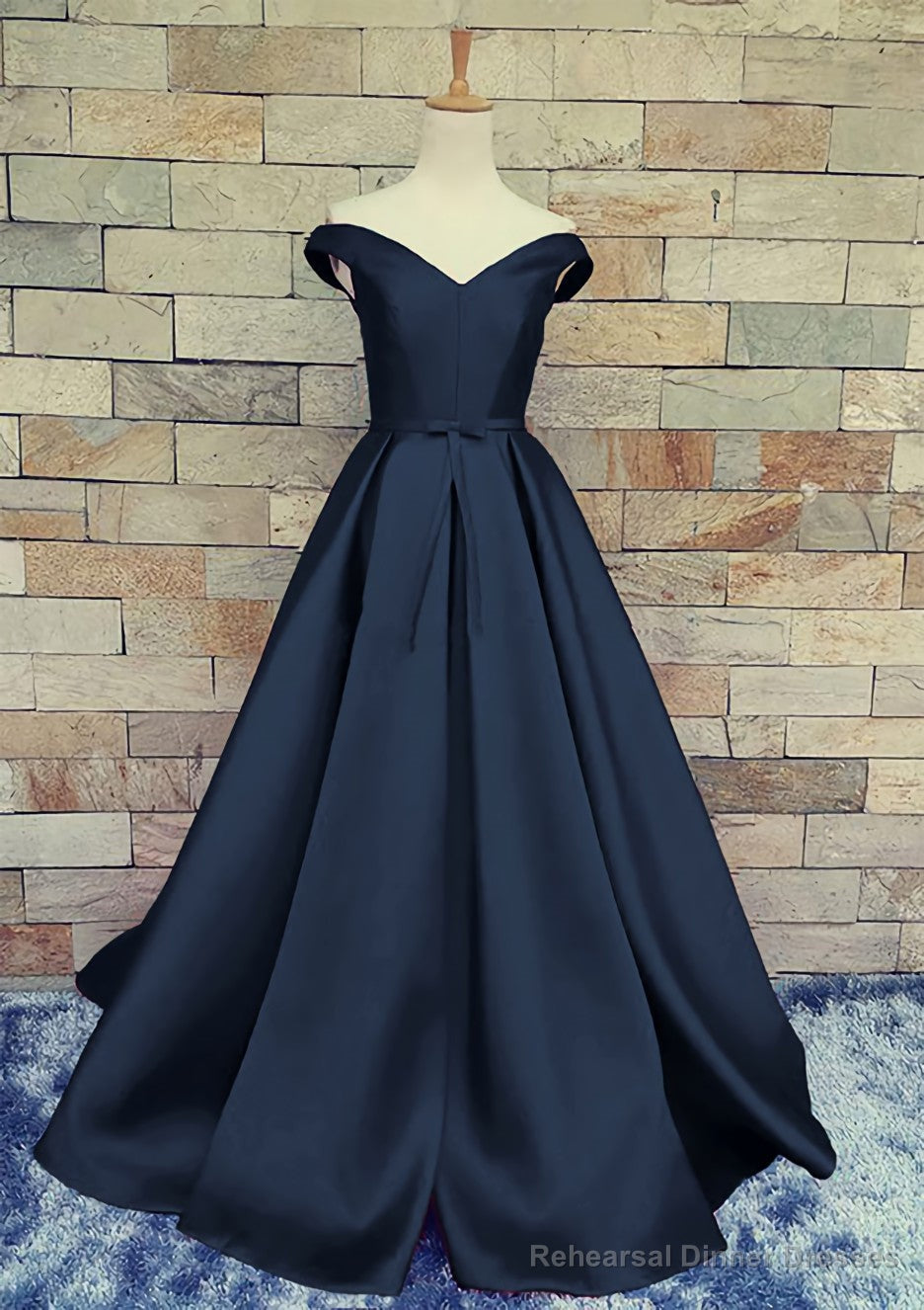 Ball Gown Off-The-Shoulder Sweep Train Satin Prom Dresses With Waistband Secondary image