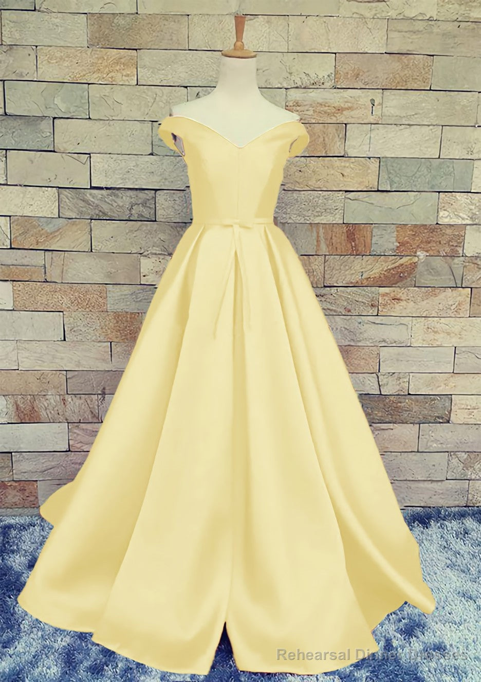 Ball Gown Off-The-Shoulder Sweep Train Satin Prom Dresses With Waistband