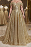 Ball Gown Off-the-Shoulder Sweep Train Sequins Evening Prom Dress With Lace