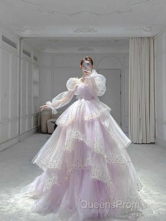 Ball Gown Off The Shoulder Tulle Lilac Evening Prom Dress Evening Dress