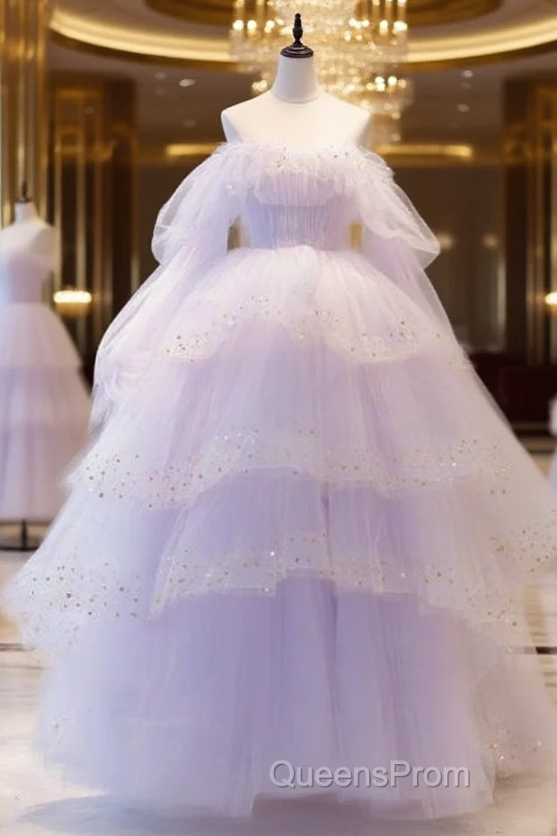 Ball Gown Off The Shoulder Tulle Lilac Evening Prom Dress Evening Dress Main image