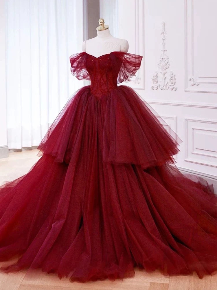 Ball Gown Off The Shoulder Tulle Red Sweet 16 Dress Secondary image