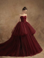 Ball Gown Off The Shoulder Tulle Red Sweet 16 Dress