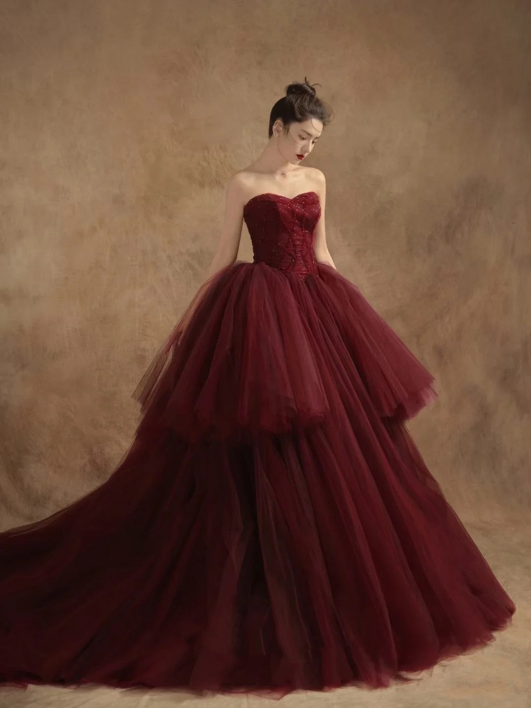Ball Gown Off The Shoulder Tulle Red Sweet 16 Dress