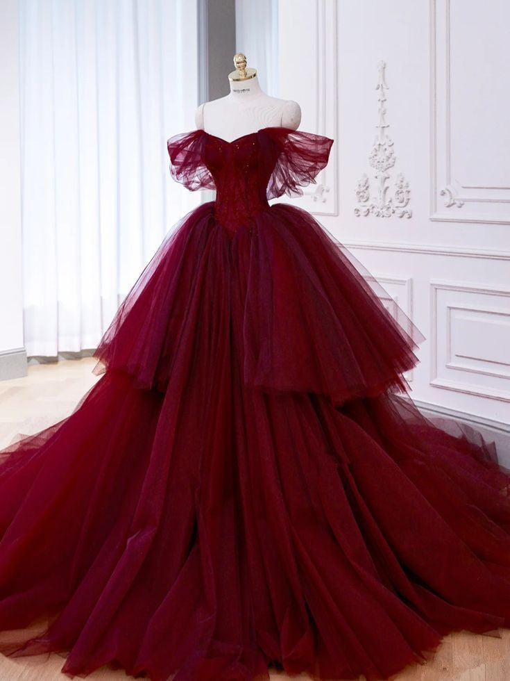Ball Gown Off The Shoulder Tulle Red Sweet 16 Dress Main image