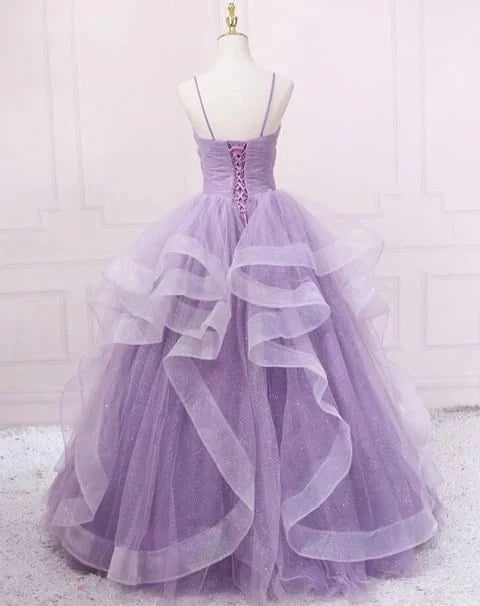 Green/Blue Long Shiny Elegant Spaghetti Straps Long Ruffled Organza Ball Gown Classy Evening Dress Quinceanera Dress