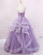 Green/Purple/Blue Fashion Elegant Spaghetti Strap Long Organza Ruffles Ball Gown Classy Evening Gown Graduation Gown Adult Ceremony Gown