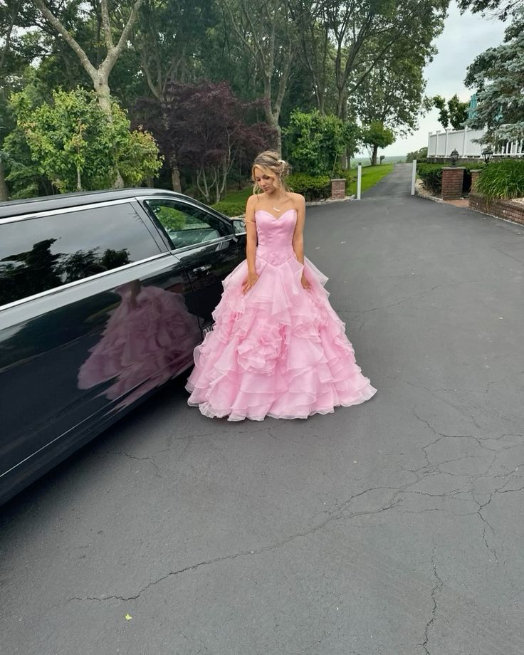 Ball Gown Pink Strapless Long Classy Prom Dress Ruffled Classy Evening Dress Main image