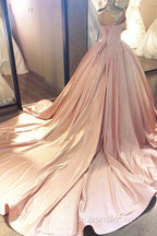 Ball Gown Pink Sweetheart Lace Evening Prom Formal Dress With Court Train