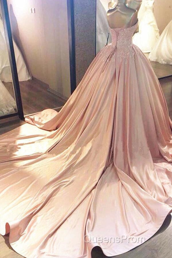 Ball Gown Pink Sweetheart Lace Evening Prom Formal Dress With Court Train