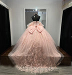 Ball-Gown Pink Tulle Sweetheart Sleeveless Quinceanera Dress with Bow