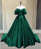 Ball Gown Princess Satin Off The Shoulder Classy Prom Dress