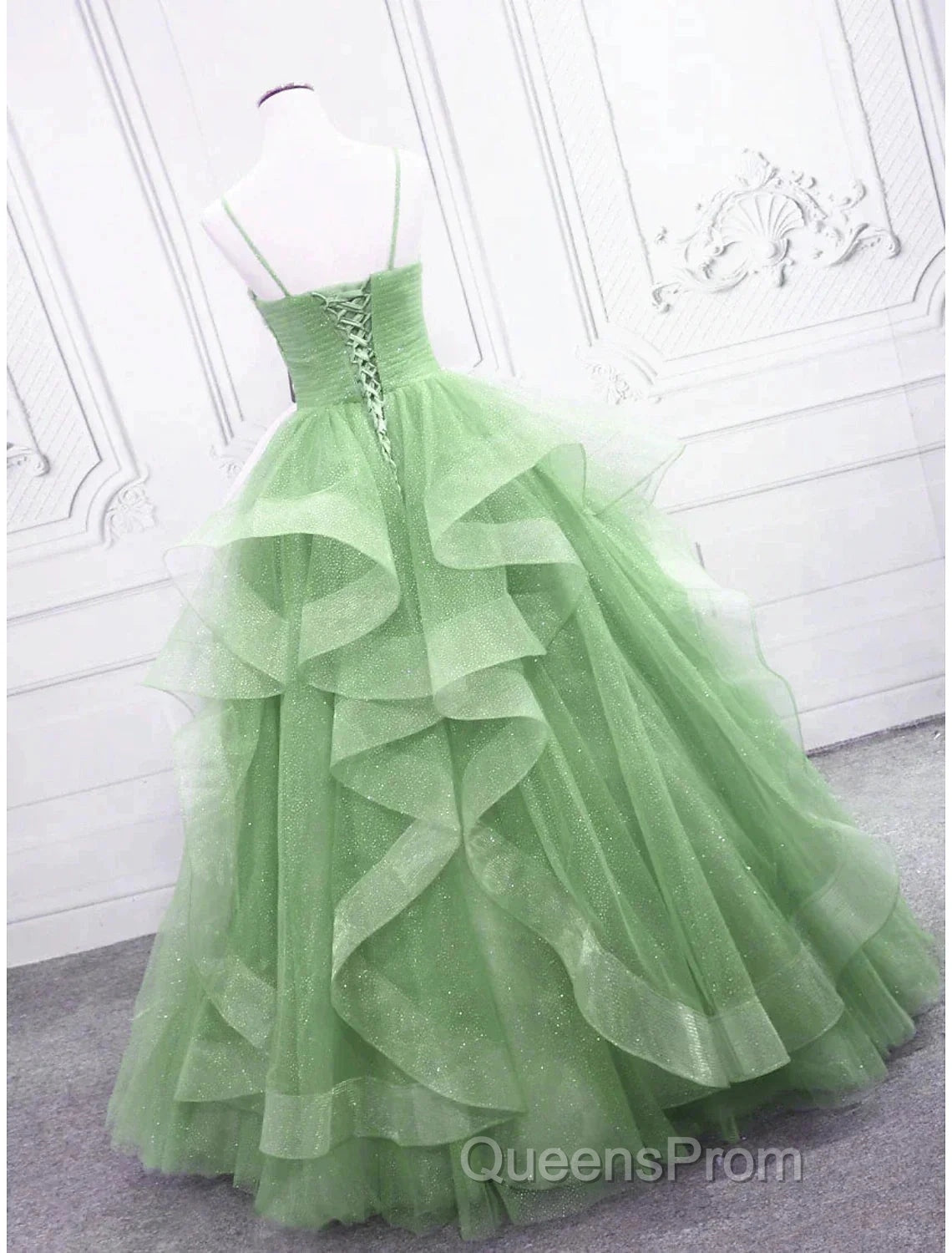 Ball Gown Evening Prom Dress Glittering Dress Formal Floor Length Sleeveless V Neck Tulle With Glitter Ruffles Secondary image