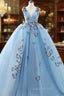 Ball Gown Evening Prom Dress Luxurious Dress Engagement Court Train Sleeveless V Neck Tulle With Pleats Appliques 2