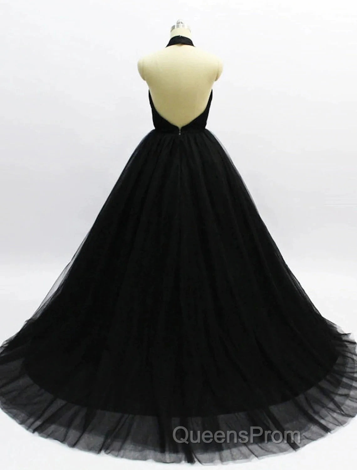 Ball Gown Evening Prom Dress Open Back Dress Wedding Party Court Train Sleeveless Halter Tulle Backless With Pleats