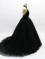 Ball Gown Evening Prom Dress Open Back Dress Wedding Party Court Train Sleeveless Halter Tulle Backless With Pleats