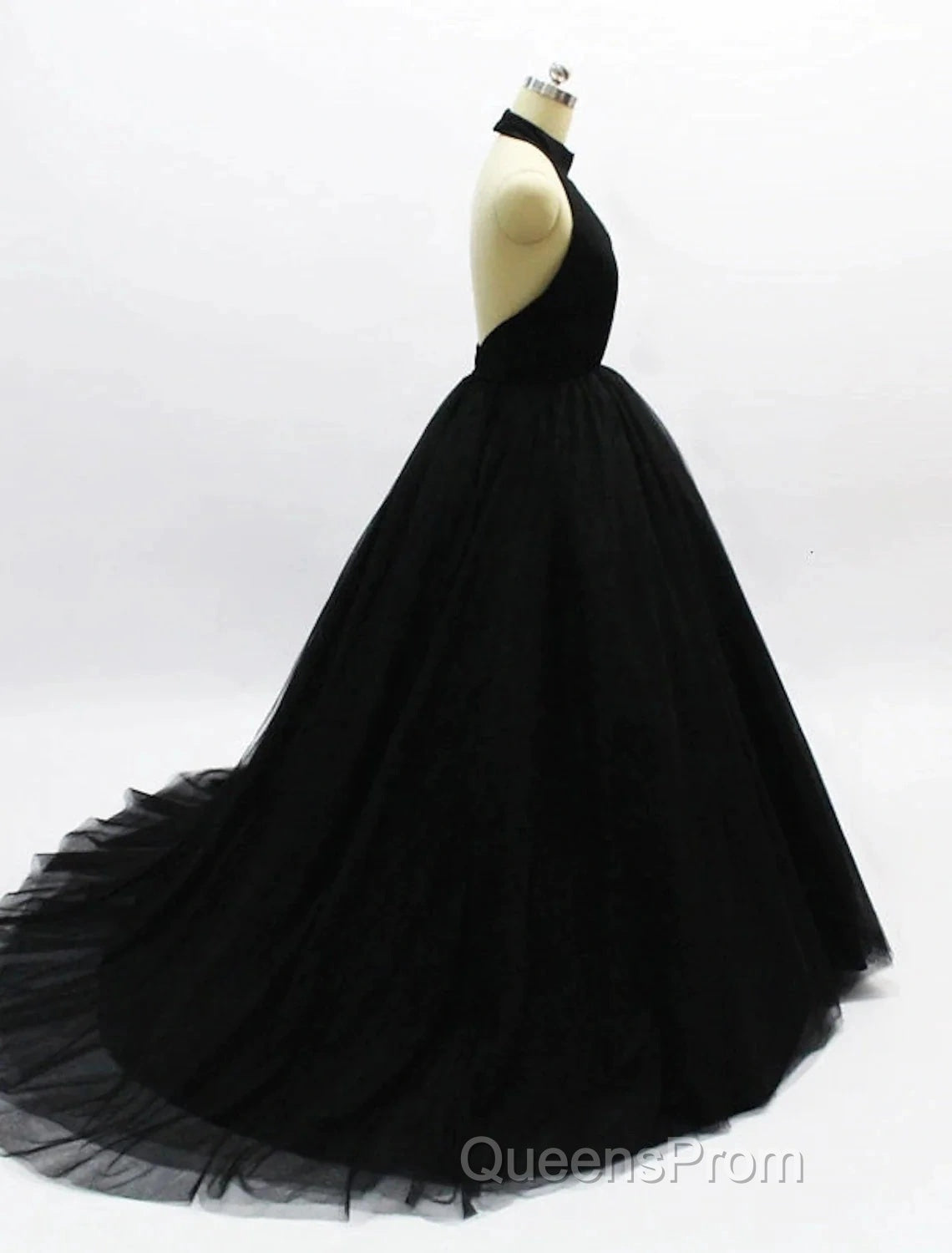 Ball Gown Evening Prom Dress Open Back Dress Wedding Party Court Train Sleeveless Halter Tulle Backless With Pleats