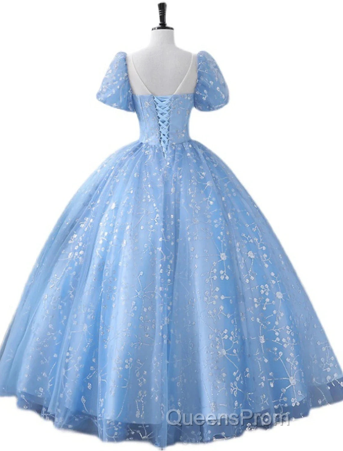 Ball Gown Quinceanera Dress Princess Dress Performance Sweet 16 Floor Length Short Sleeve Square Neck Polyester With Pearls Appliques Secondary image