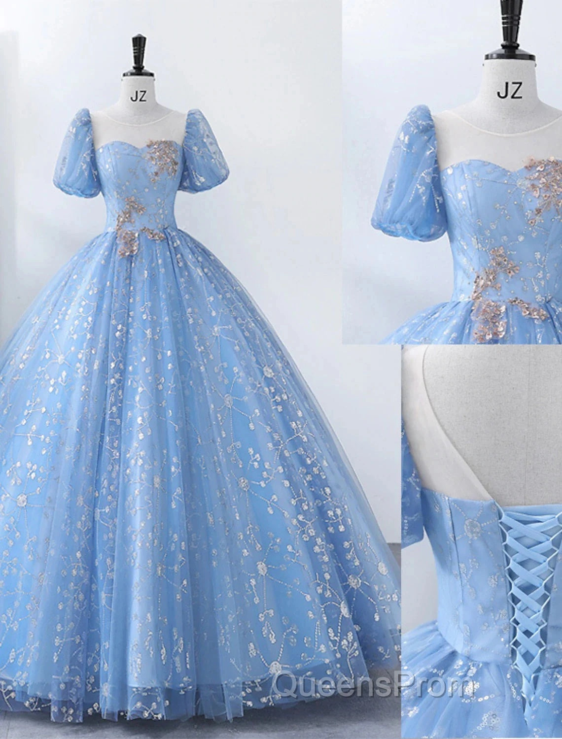 Ball Gown Quinceanera Dress Princess Dress Performance Sweet 16 Floor Length Short Sleeve Square Neck Polyester With Pearls Appliques