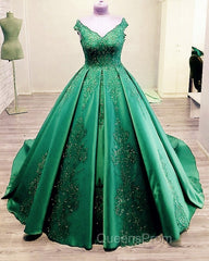 Ball Gown Quinceanera Dress Sequins Lace V Neck