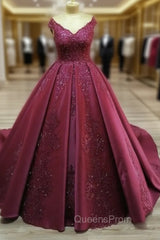 Ball Gown Quinceanera Dress Sequins Lace V Neck