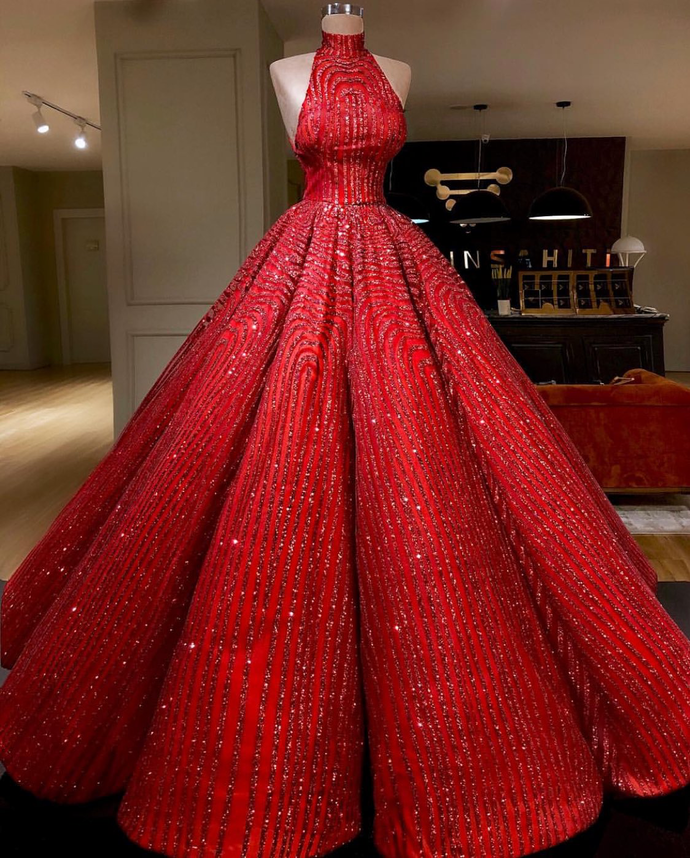 Ball Gown Red Classy Prom Dresse Sequins Shinning Long Classy Evening Dress Gowns