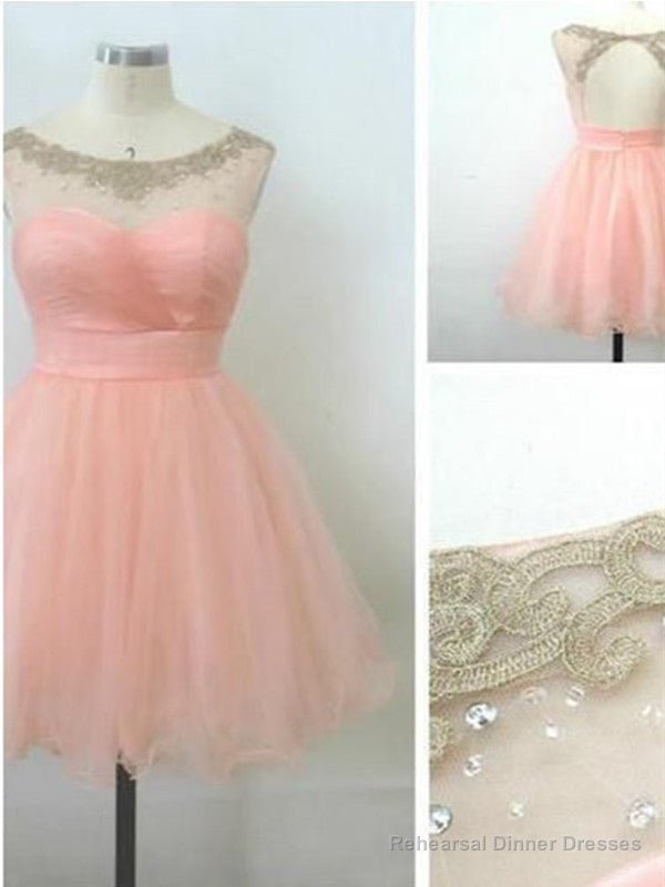 Ball Gown Round Neckline Pink Mini Homecoming Dress, Short Pink Prom Dress, Short Pink Formal Dress, Graduation Dress Main image