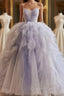 Ball Gown Ruffles Blue Tulle Lace Up Evening Prom Dress
