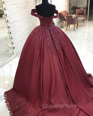 Ball Gown Satin Dress Off The Shoulder Lace Appliques