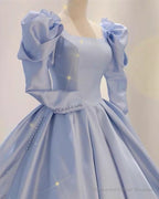 Ball Gown Satin Dresses Puffy Sleeves Open Back