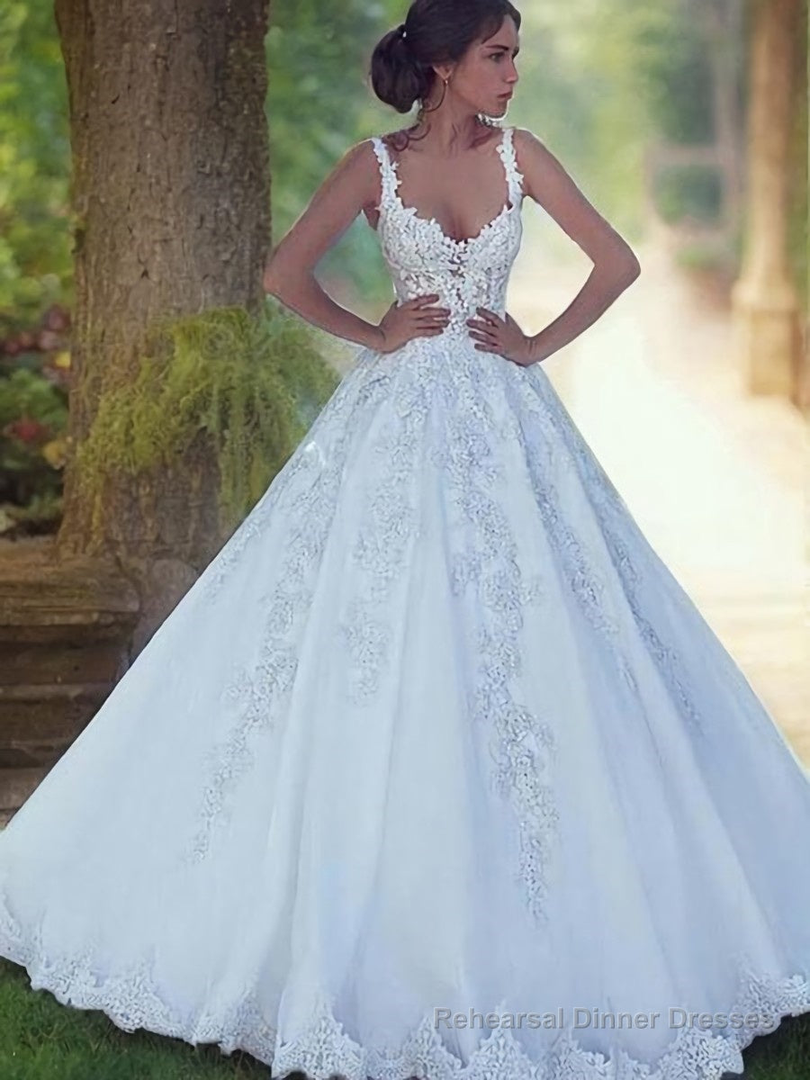 Ball Gown Scoop Sweep Train Satin Wedding Dresses Main image