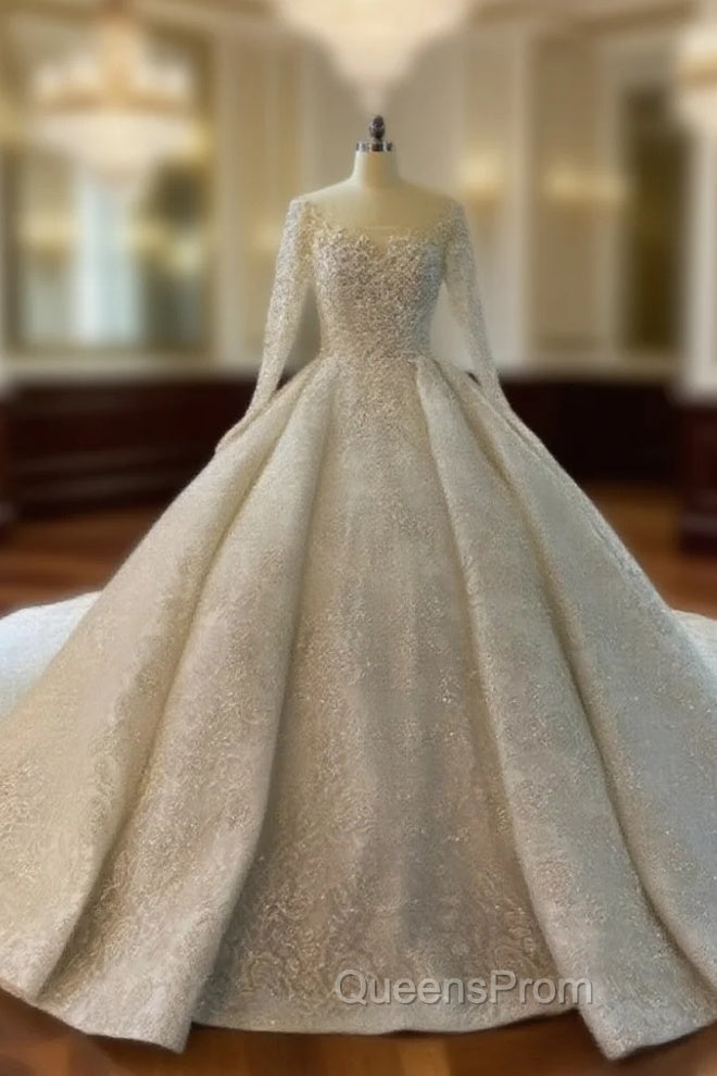 Ball Gown Sequins Long Sleeve Beading Luxury Wedding Dress Main image