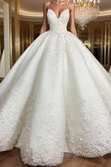 Ball Gown Spaghetti Straps Floor-Length Satin Wedding Dress