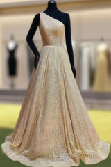 Ball Gown Sparkly One Shoulder Sequin Dress