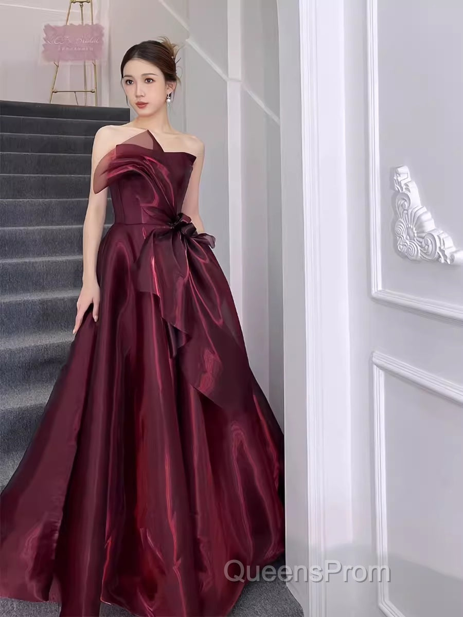 Ball Gown Strapless Burgundy Organza Evening Prom Dress Evening Dress Secondary image