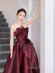 Ball Gown Strapless Burgundy Organza Evening Prom Dress Evening Dress